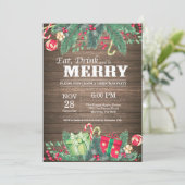 Noël Fête Invitation Bois rustique (Debout devant)