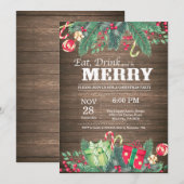 Noël Fête Invitation Bois rustique (Devant / Derrière)