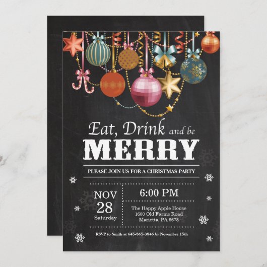 Noël Fête Invitation Manger Boire Joyeux (Devant / Derrière)