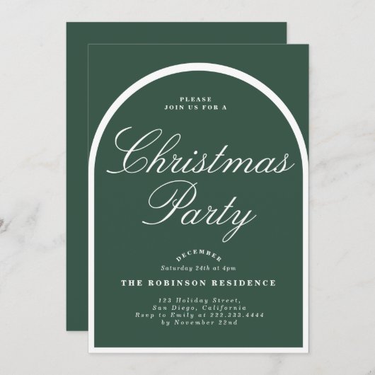 Noël Fête moderne Arc vert Invitation (Devant / Derrière)