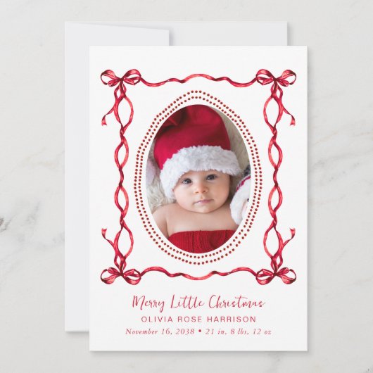 Noël Fête Rouge Bow Photo Faire-part de naissance (Devant)