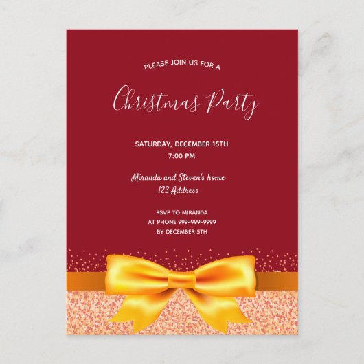 Noël fête rouge or arc invitation (Devant)