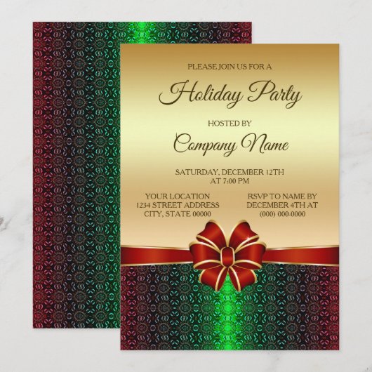 Noël Fête Rouge Ruban Gold Invitation (Devant / Derrière)