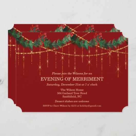 Noël Fêtes Garland Parties scintillant Invitation (Devant / Derrière)