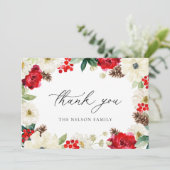 Noël Fêtes Rouge Floral Carte de remerciements (Debout devant)