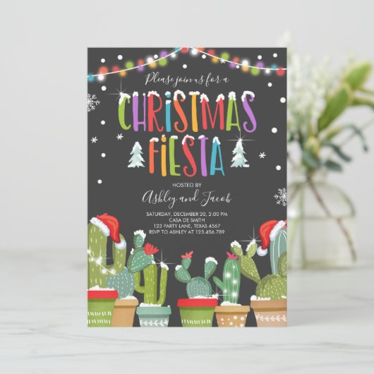 Noël Fiesta Cactus Fête Invitation (Debout devant)