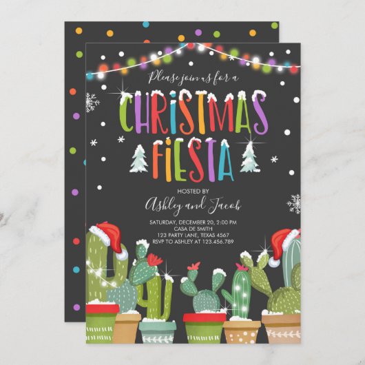 Noël Fiesta Cactus Fête Invitation (Devant / Derrière)
