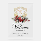Noël Floral Crest Monogramme Mariage Bienvenue (Recto)