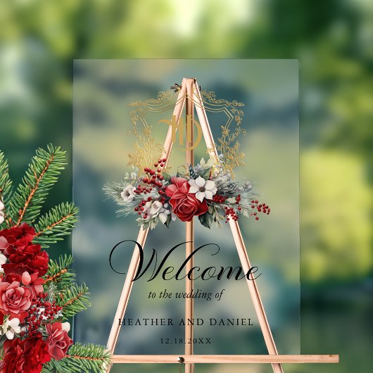 Noël Floral Crest Monogramme Mariage Bienvenue