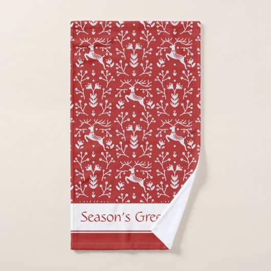 Noël floral des rennes blancs rouges scandinaves (Serviette à main)