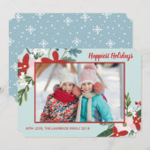 Noël Floral Red Aqua Carte photo de vacances (Devant / Derrière)