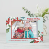 Noël Floral Red Aqua Carte photo de vacances (Debout devant)