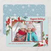 Noël Floral Red Aqua Carte photo de vacances (Devant / Derrière)