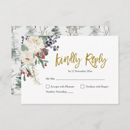 Noël Floral Romantique Mariage carte RSVP (Devant / Derrière)