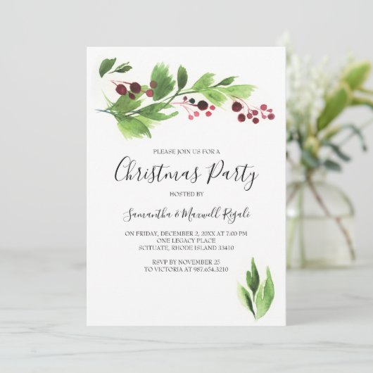 Noël Fonction Invitation Red Berries & Greenery (Debout devant)