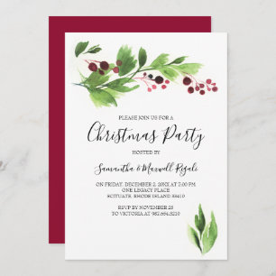 Noël Fonction Invitation Red Berries & Greenery