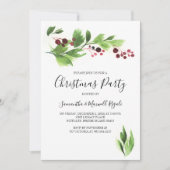 Noël Fonction Invitation Red Berries & Greenery (Devant)