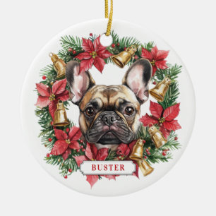 Noël Français Bulldog Cercle en céramique ornement