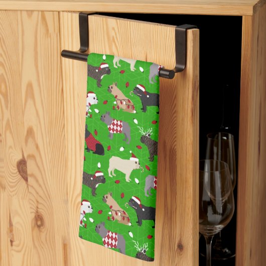 Noël Français Bulldog serviette de cuisine (Pliage en tiers)