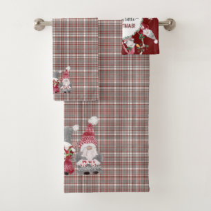 Noël Gnome Rouge Grey Plaid Amour Joie Paix