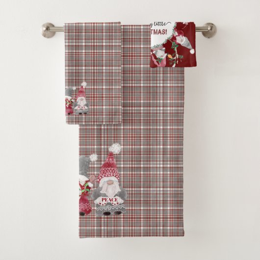 Noël Gnome Rouge Grey Plaid Amour Joie Paix (En situation)
