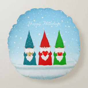 Noël Gnomes sur Coussin rond bleu clair