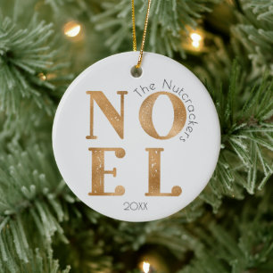Noel Gold Typography Kerstfoto Keramisch Ornament