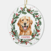 Noël Golden Retriever Ceramic Circle Ornement (Gauche)
