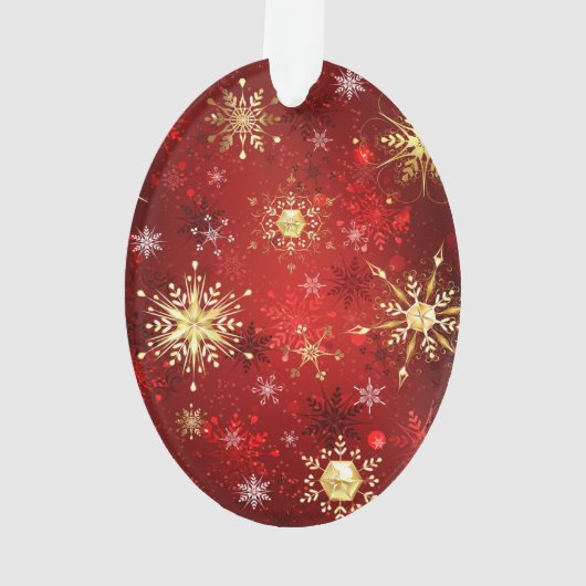 Noël Golden Snowflakes sur Arrière - plan rouge (dos)