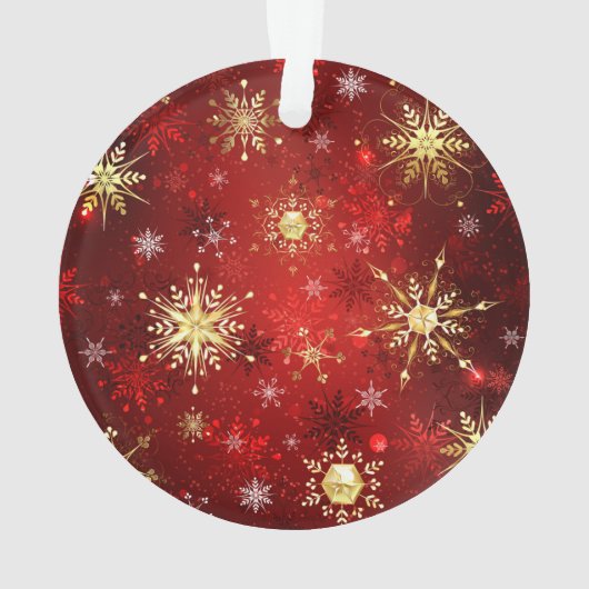 Noël Golden Snowflakes sur Arrière - plan rouge (dos)