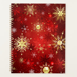 Noël Golden Snowflakes sur Arrière - plan rouge