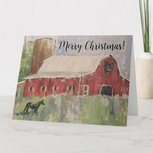 Noël Grange rouge équestre Carte de voeux (Devant)