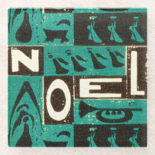 Noel Green Block Print Glazen Onderzetter
