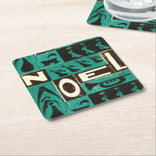 Noel Green Block Print Vierkante Kartonnen Onderzetter