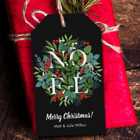 NOEL Greenery Berries Holiday Cadeaulabel