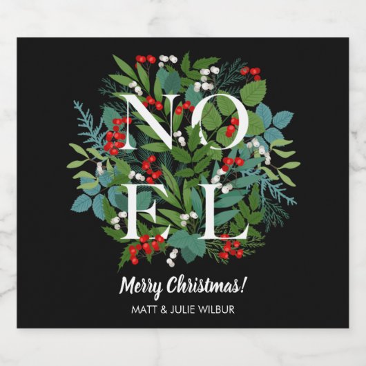 NOEL Greenery Berries Holiday Sparkling Wijnetiket (Enkel label)