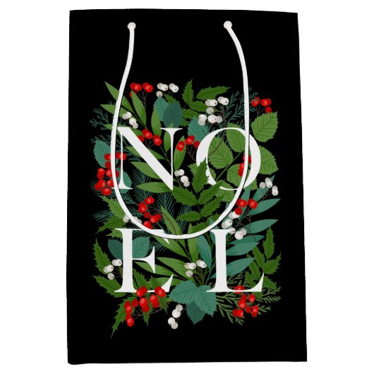 NOEL Greenery Berries KerstBlack Medium Cadeauzakje (Voorkant)