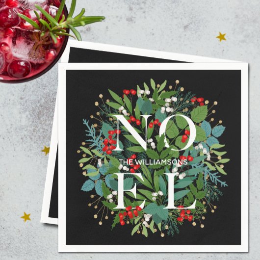 NOEL Greenery op zwarte kerst Servet