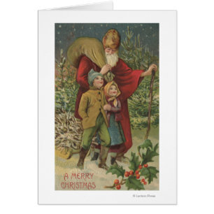 Noël GreetingSanta marchant avec des enfants