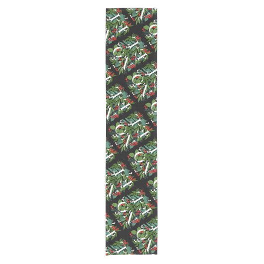 NOEL Groen en bessen Kerstmis Korte Tafelloper (Voorkant)