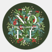 NOEL Groene takken en bessen Ronde Sticker (Voorkant)