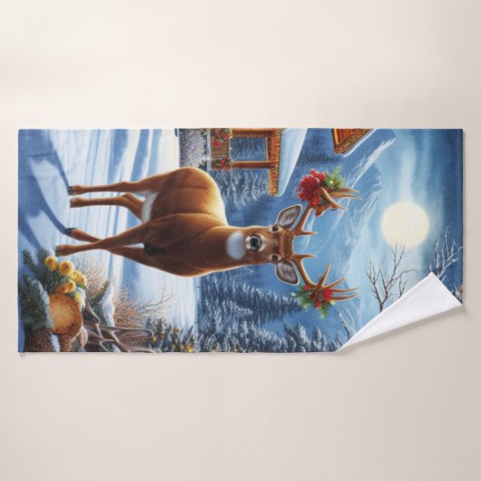 Noël/Hiver Deer Lodge (Serviette de bain)