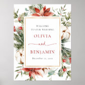 Noël hiver Foliage Rouge Mariage Affiche de bienve (Devant)