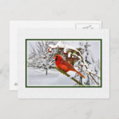 Noël, Hiver, Oiseau cardinal, Neige, Carte postale (Devant / Derrière)
