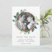 noël hiver photo mariage enregistrer la carte date (Debout devant)