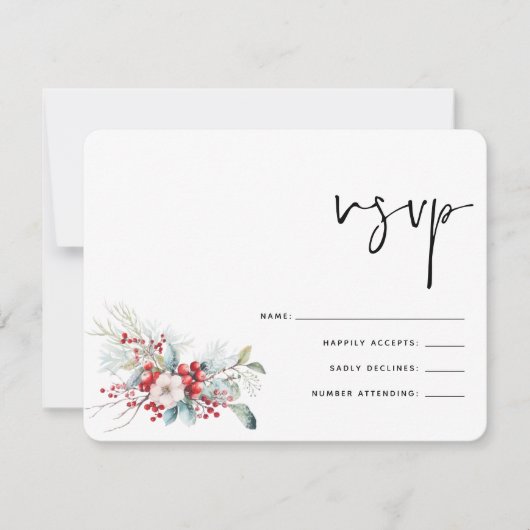 Noël hiver Poinsettia Berries Mariage RSVP (Devant)