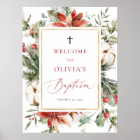 Noël hiver Rouge or Affiche de bienvenue Baptême d