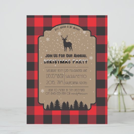 Noël hiver Rustic Deer Party Invitation (Debout devant)