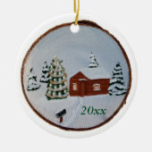 Noël hiver Scène de neige Cabines Arbres Ornements (Devant)