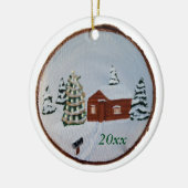 Noël hiver Scène de neige Cabines Arbres Ornements (Gauche)